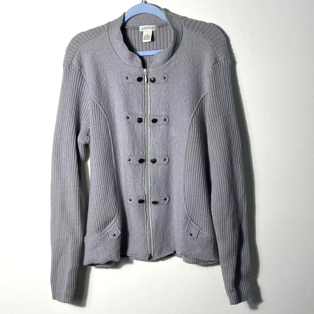 Orvis Wool Zip Sweater Jacket Gray XL